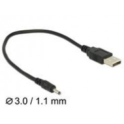 DELOCK Καλώδιο USB σε DC 3.0 x 1.1 mm male, 27cm, Black