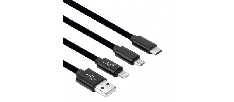 POWERTECH Καλώδιο USB σε Micro USB, Type-C & 8-pin, 3 σε 1, 0.2m, μαύρο