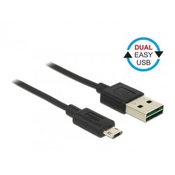 POWERTECH Καλώδιο USB 2.0 σε USB Micro, Dual Easy USB, 1m, Black