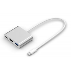 POWERTECH μετατροπέας USB 3.0 Type-C σε USB 3.0, Type C & HDMI, ασημί