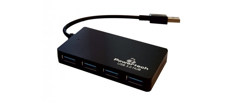 POWERTECH USB 3.0 Hub, 4 Ports, DC port, μαύρο