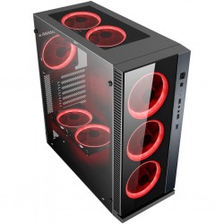 POWERTECH Gaming case PT-903, tempered glass, 4x Dual ring RGB fans