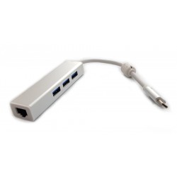 POWERTECH Converter Type-C σε 3x USB & Ethernet, Premium Quality, Silver
