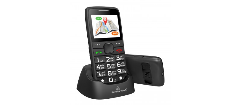 POWERTECH Κινητό Τηλέφωνο Sentry GPS, SOS Call, Dual Sim, με φακό, μαύρο
