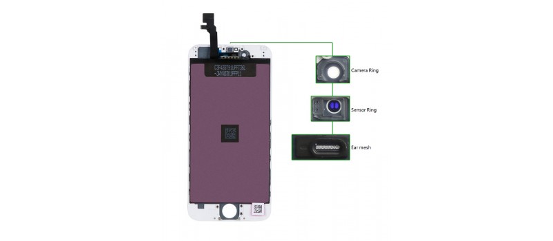 TIANMA High Copy LCD για iPhone 6G, Camera-Sensor ring, ear mesh, White