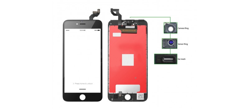 TIANMA High Copy LCD iPhone 6S Plus, Camera-Sensor ring, ear mesh, Black