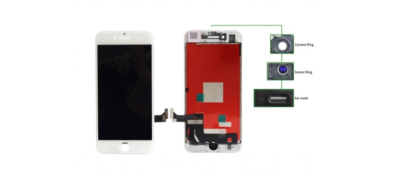TIANMA High Copy LCD iPhone 7G, Camera-Sensor ring, ear mesh, White