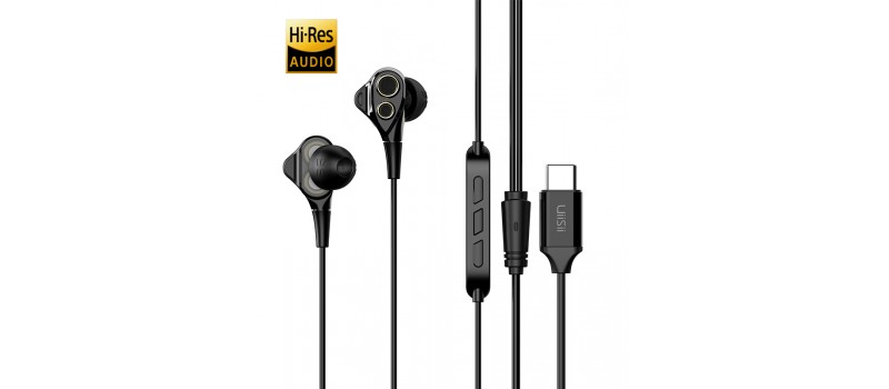 UIISII Earphones C8, Type C, Dual dinamic, mic, 102db, 1.2m, μαύρα