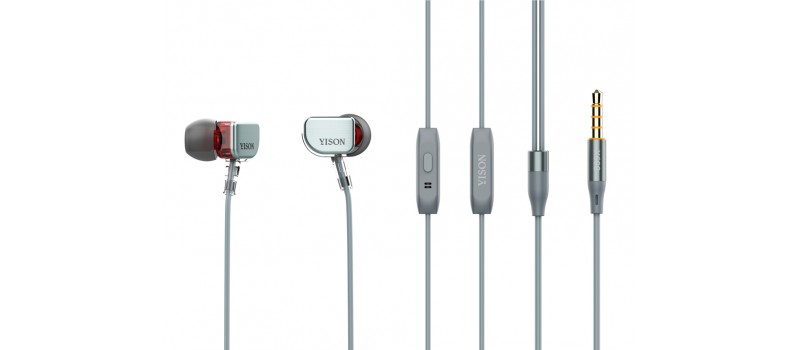 YISON Dynamic earphones με μικρόφωνο X600, 8mm, 1.2m, γκρι